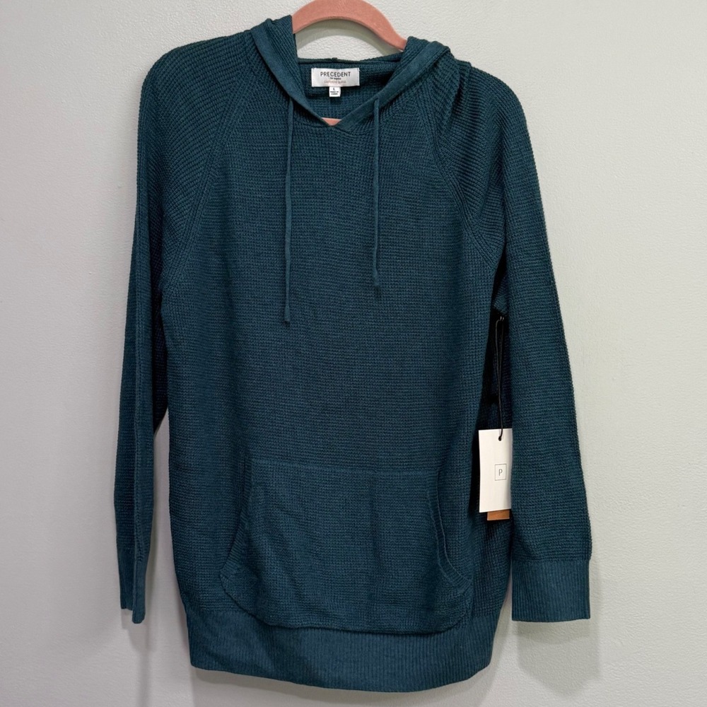 Precedent Los Angeles Waffle Cashmere Blend Hoodie Sweater Mid Blue Teal Large